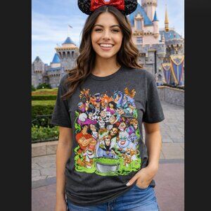 Disney Villains Graphic Shirt Small Gray Maleficent Ursula Evil Queen Jafar EUC